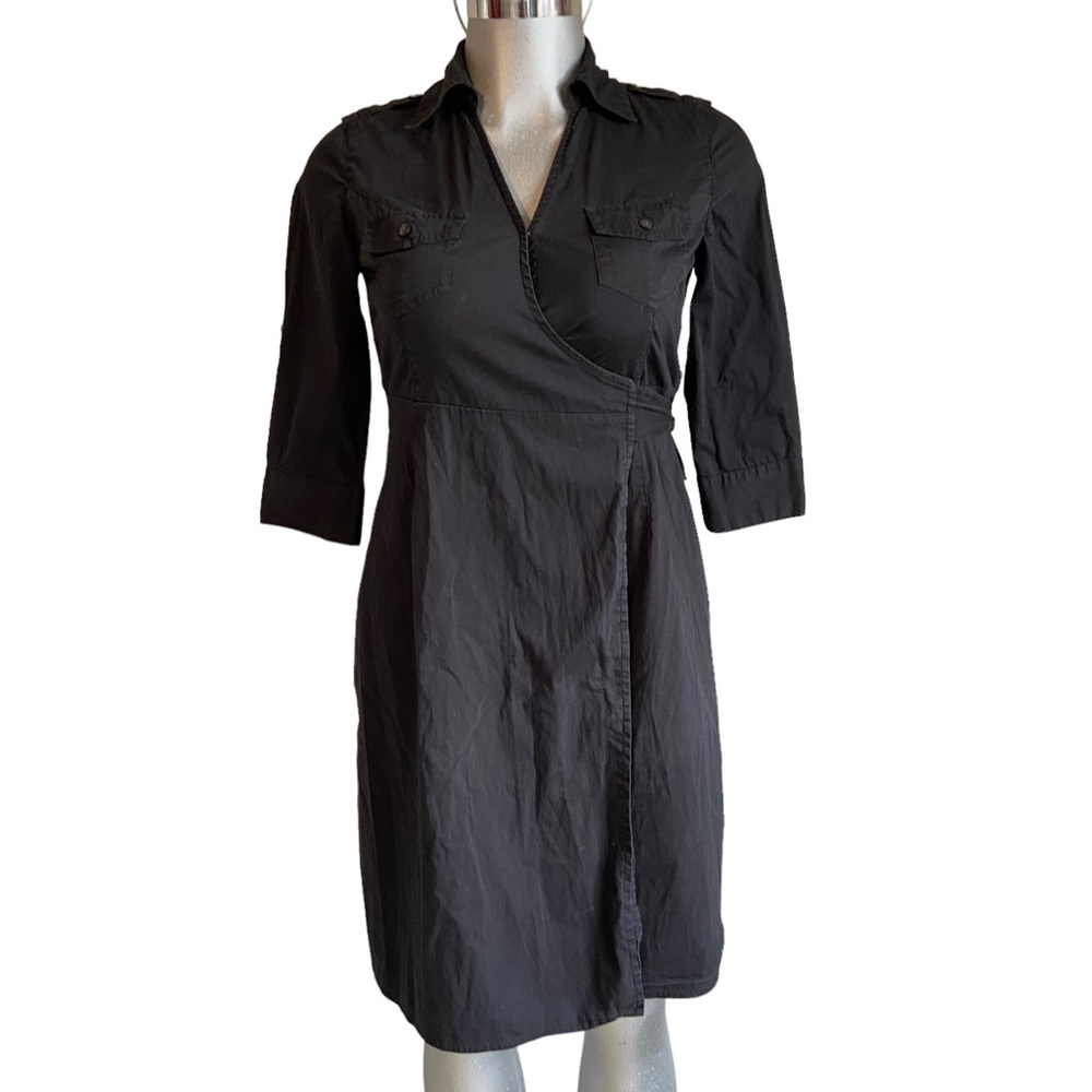 Converse Wrap Dress Casual Lightweight V Neck Utility Chest Pockets 3/4 Sleeve